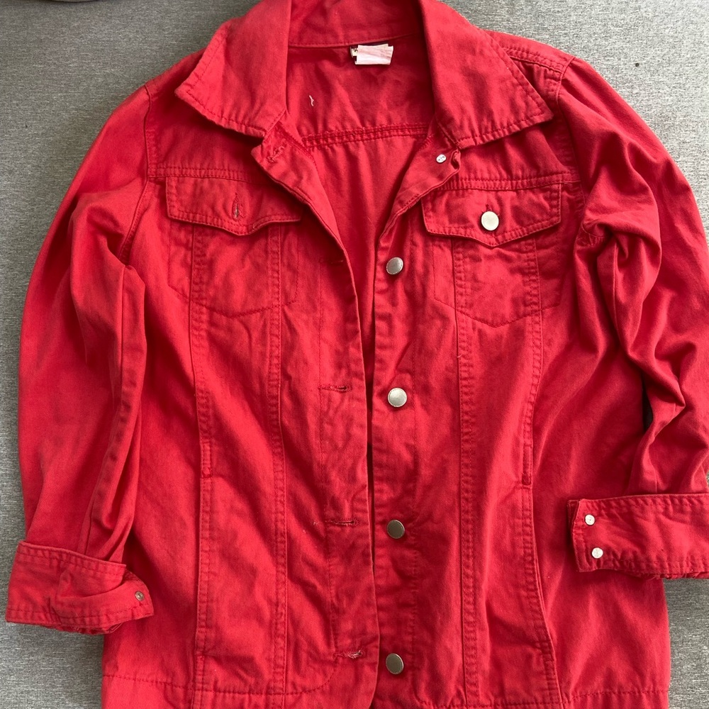 red jacket, small, silver buttons